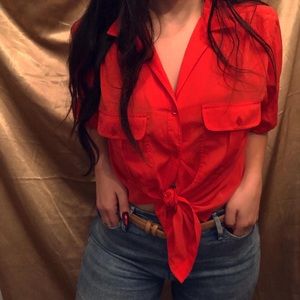 Hundred percent silk red button up